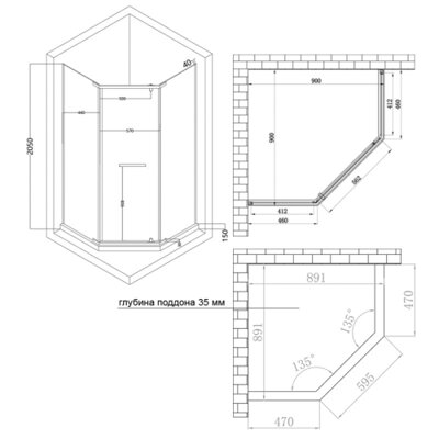 Душова кабіна Lidz Dozorca SC90x90.CRM.LOW.TR, скло прозоре 6 мм - зображення 2