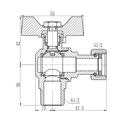 Кран кульовий з накидною гайкою SD Forte1/2&quot; ВЗ для води кутовий SF224W15 - зображення 2