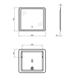 Зеркало Qtap Leo 800х700 с LED-подсветкой Touch, диммер, рег. яркости QT117814187080W (28850) - изображение 2