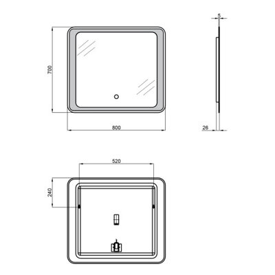 Зеркало Qtap Leo 800х700 с LED-подсветкой Touch, диммер, рег. яркости QT117814187080W (28850) - изображение 2