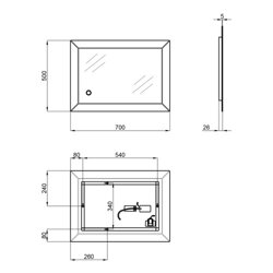 Дзеркало Qtap Aries 700х500 з LED-підсвічуванням Touch, димер, рег. яскравості Reverse QT037816015070W - зображення 2