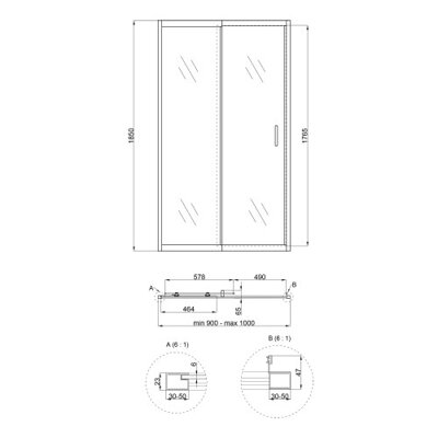 Душові двері в нішу Qtap Taurus CRM209-1.C6 90-100x185 см, скло Clear 6 мм, покриття CalcLess - зображення 2