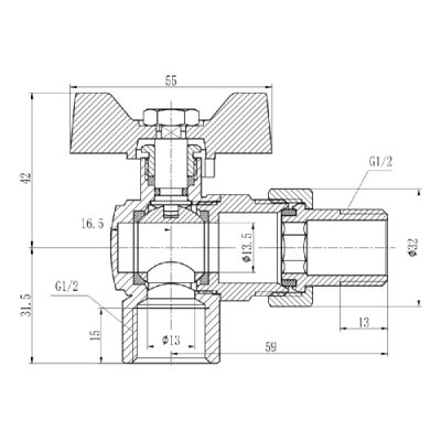 Кран кульовий &quot;Американка&quot; SD Forte 1/2&quot; кутовий SF221W15 - зображення 2