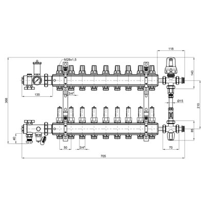 Коллекторная группа Icma 1&quot; 9 выходов, с расходомером №K0111 (19192) - изображение 2