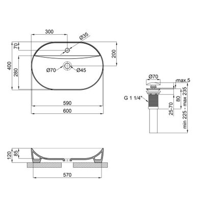 Раковина-чаша Qtap Scorpio 610x400x120 Matt black з донним клапаном QT142203MBMB - зображення 2