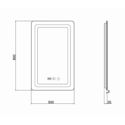 Зеркало Qtap Mideya (DC-F911) 500х800 с LED-подсветкой Touch, с антизапотеванием, с часами, диммером, рег. яркости QT2078F911W (17287) - изображение 2