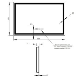 Дзеркало Qtap Mideya (DC-F904) 800х600 з LED-підсвічуванням Touch, з антизапотіванням, з годинником, димером, рег. яскравості QT2078F904W - зображення 2